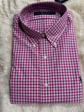 Large New Ralph Lauren Men’s Pink Check Button-Down Shirt
